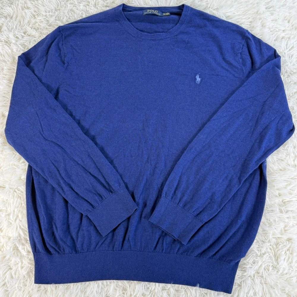 Polo Ralph Lauren Mens XXL Blue Cotton Cashmere Crewneck Sweater Pullover